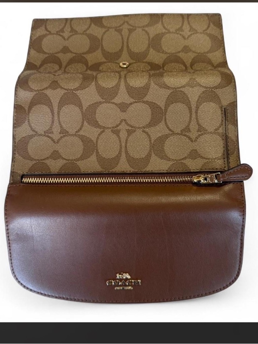 Coach Brown Signature Continental Wallet with Gold Logo - Picture 3 of 9